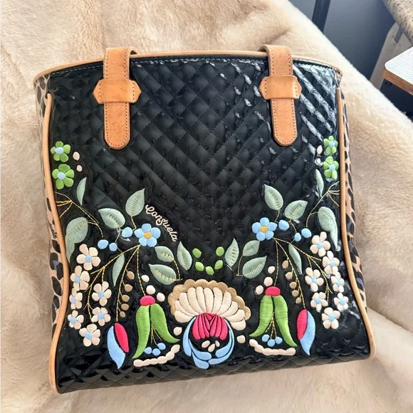 Consuela Black and Tan Floral Tote - Picture 16 of 16